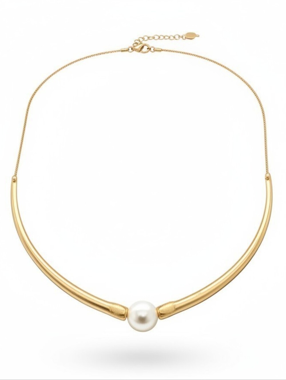 💛▪️True To Form ▪️Elegant Gold Faux Pearl Bar Collar 16' Necklace